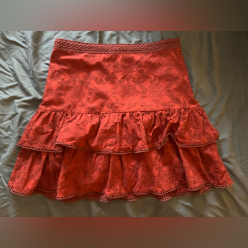Anthropologie Red Ruffle Skirt
